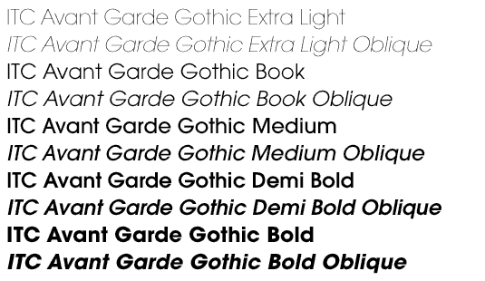 ITC Avant Garde Gothic Family Weights