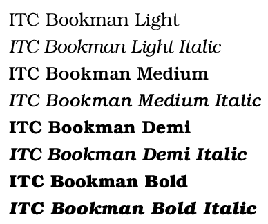 ITC Bookman Volume Weights