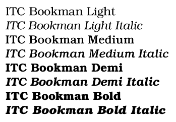 ITC Bookman Family Volume Weights