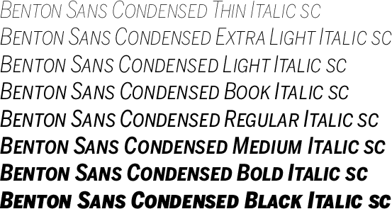 Benton Sans Condensed Italic Small Caps Volume