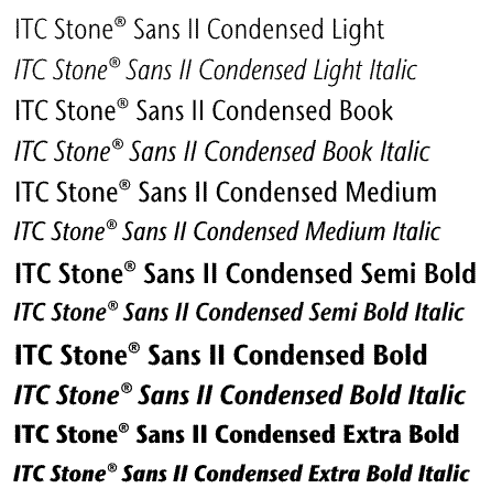 ITC Stone Sans II Condensed Volume Two Weights