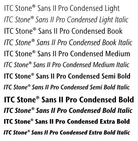 ITC Stone Sans II Pro Condensed Volume Two Weights