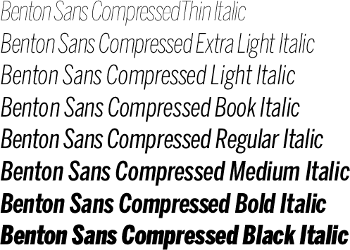 Benton Sans Compressed Italic Volume